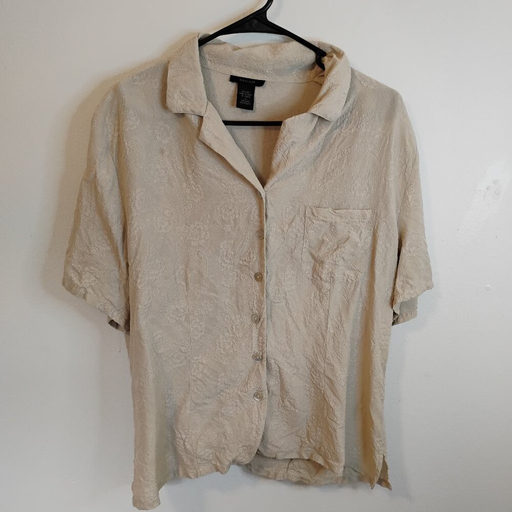 Silkland cream 100% silk blouse Quiet Luxury preppy paisley print women's large